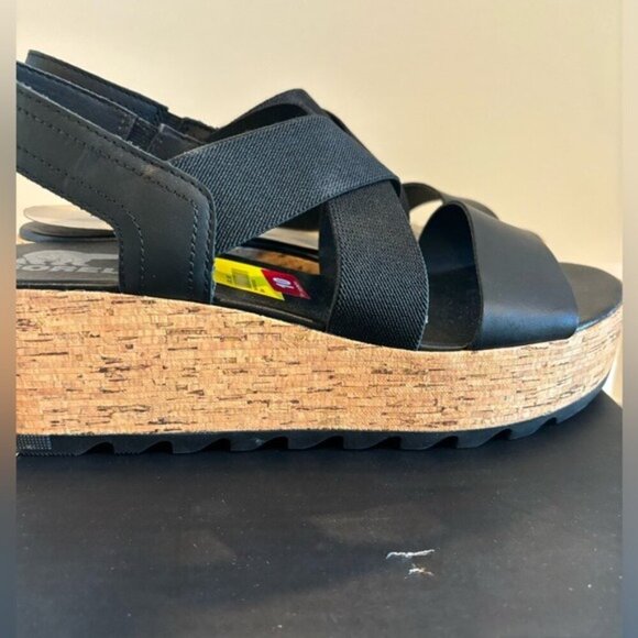Sorel Women’s Cameron Flatform Slingback Black Cork Sole Sandal shoes Size 10 - Picture 12 of 13